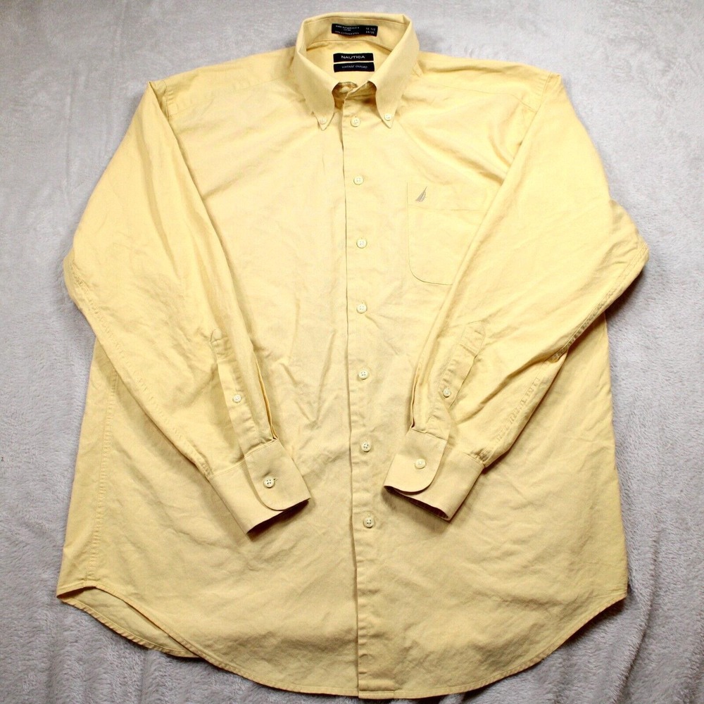 VINTAGE Nautica Oxford Button-Down Shirt Mens 16 1/2‎ 34/35 Yellow Long Sleeve